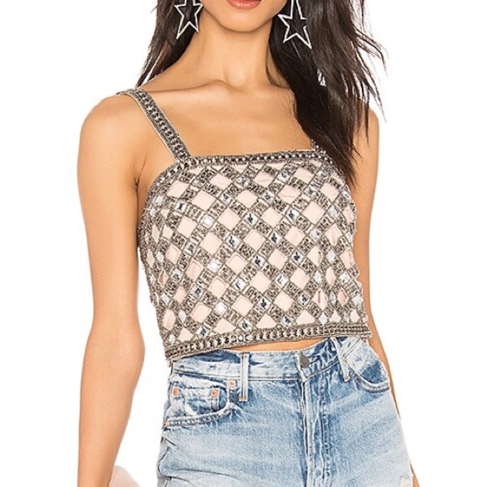 NBD Silver and Cream Embellished Crop Top